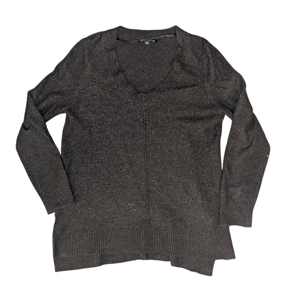 Cable & Gauge Charcoal Gray V-Neck Sweater Size M Long Sleeve Knit Center Seam